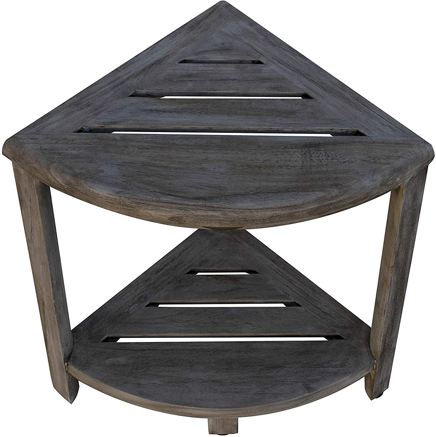 Compact Teak Corner Shower / Outdoor Bench in Coquina Finish