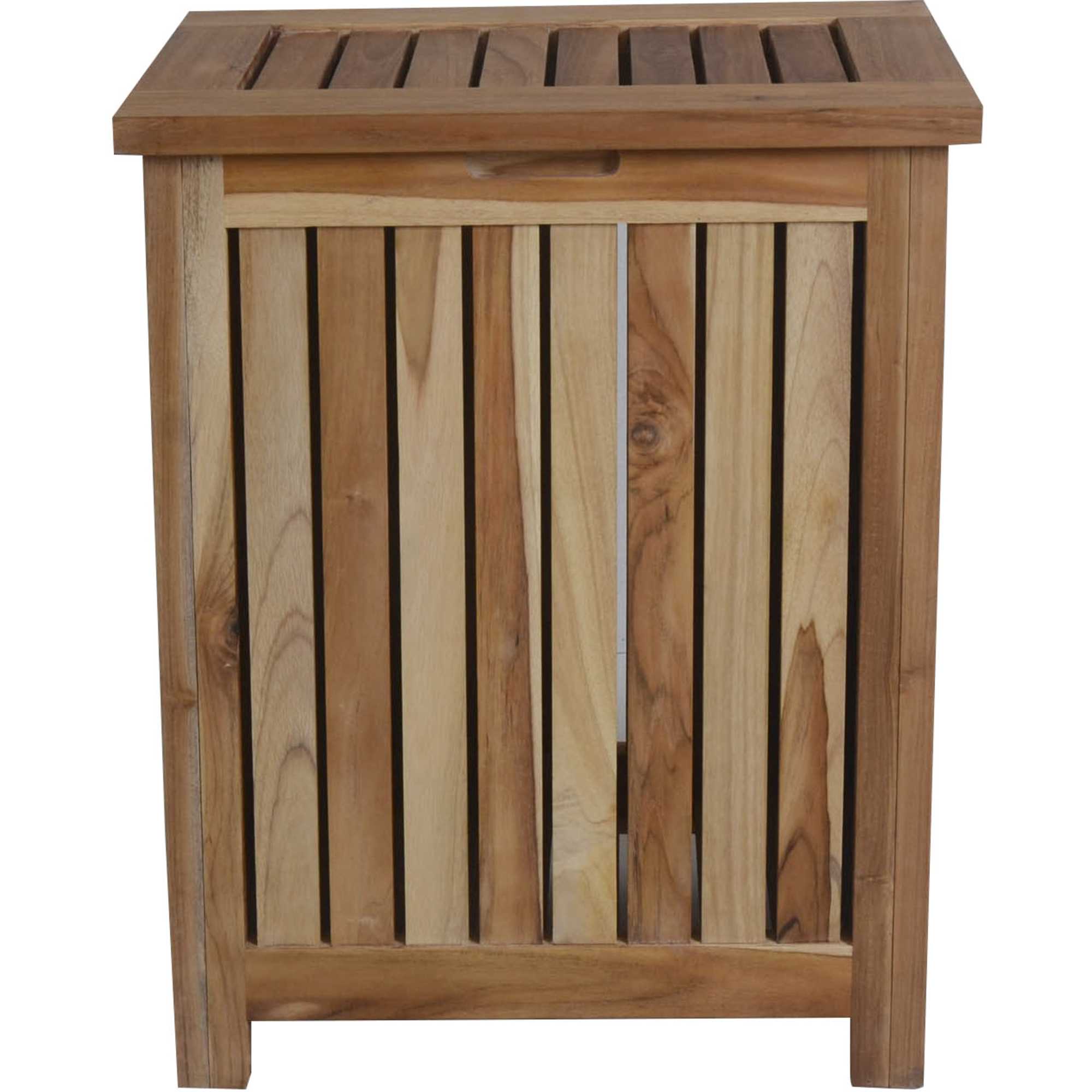Compact Teak Laundy Storage w/ Removable Bag in Natural Finish