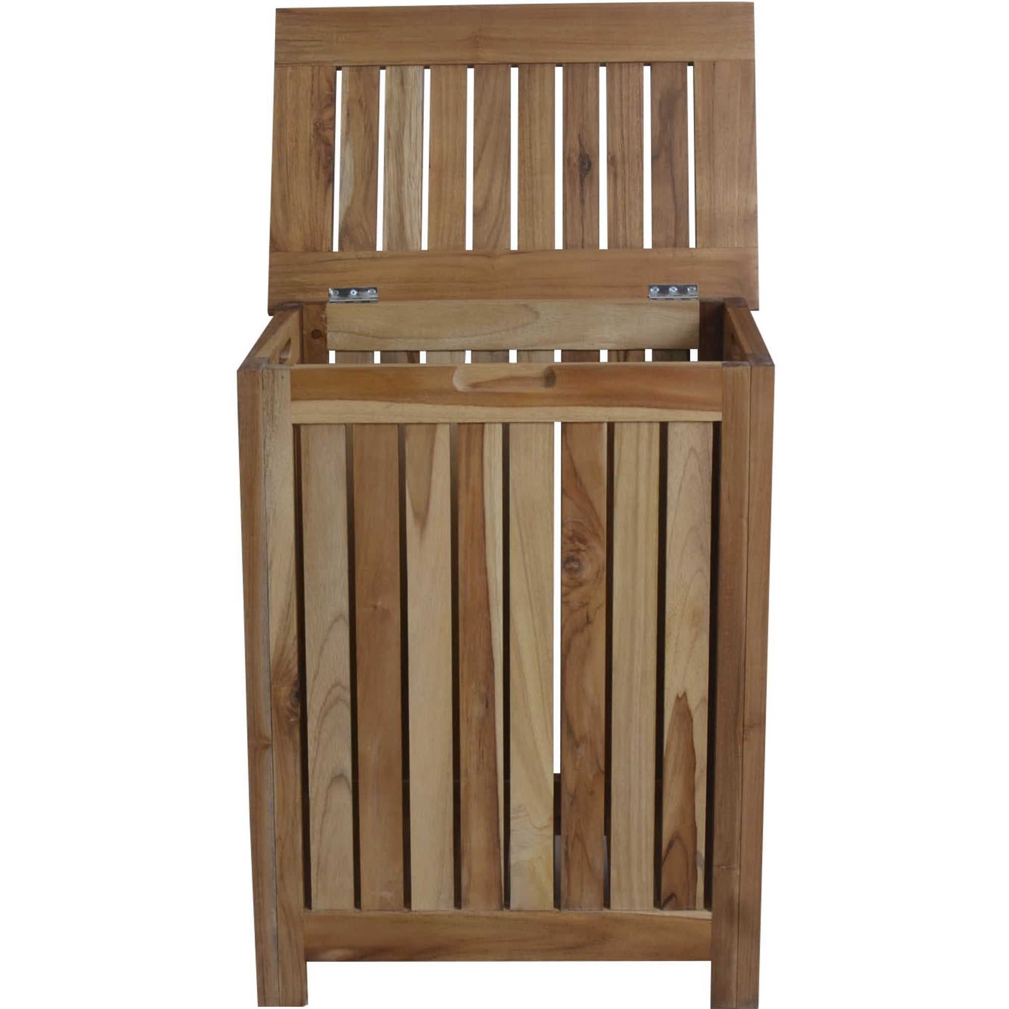 Compact Teak Laundy Storage w/ Removable Bag in Natural Finish