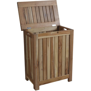 Compact Teak Laundy Storage w/ Removable Bag in Natural Finish