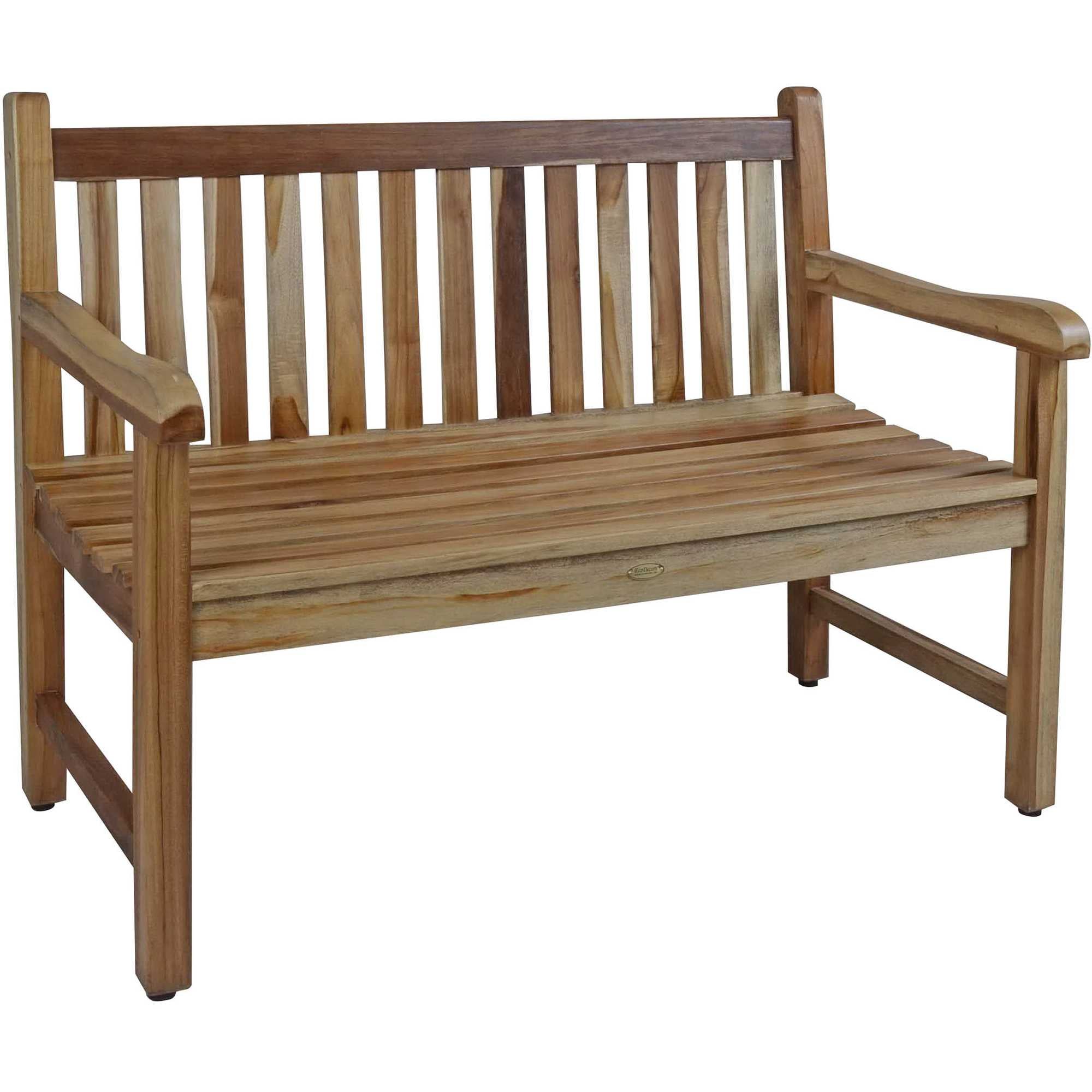 Compact Teak Outdoor Bench w/ Straight Design in Natural Finish