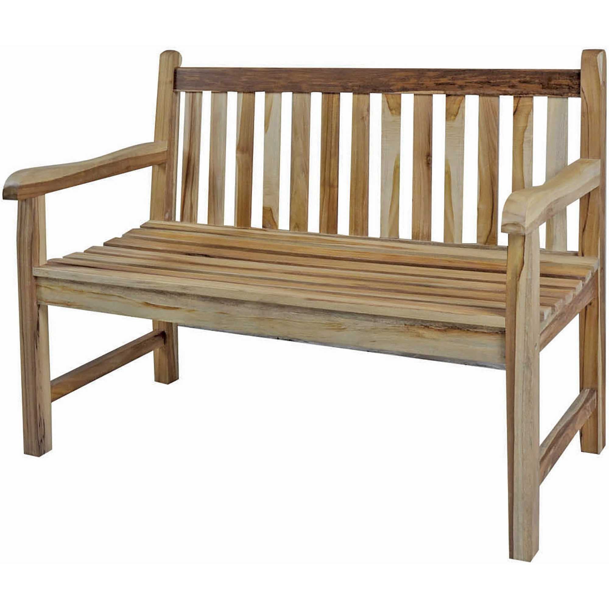 Compact Teak Outdoor Bench w/ Straight Design in Natural Finish