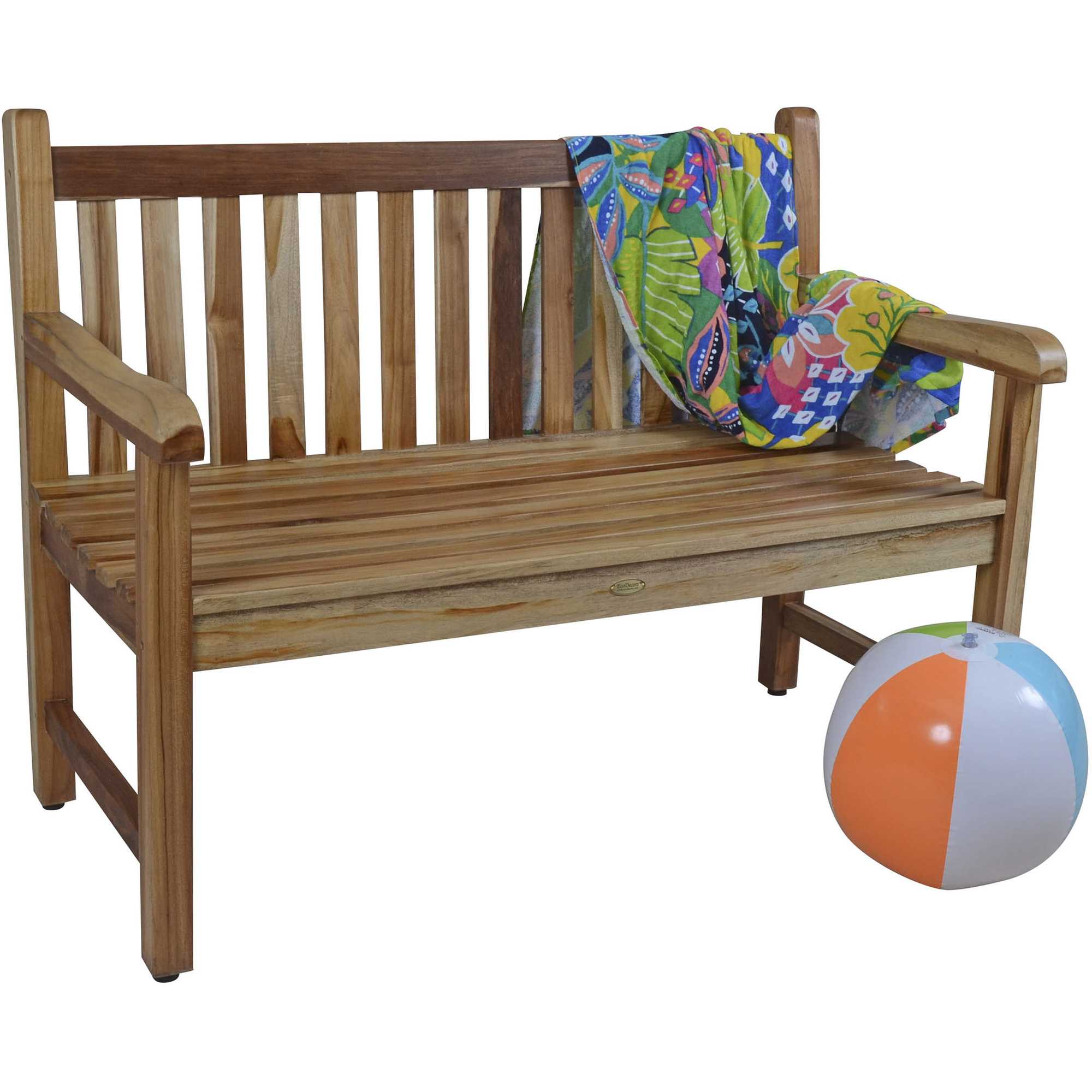 Compact Teak Outdoor Bench w/ Straight Design in Natural Finish