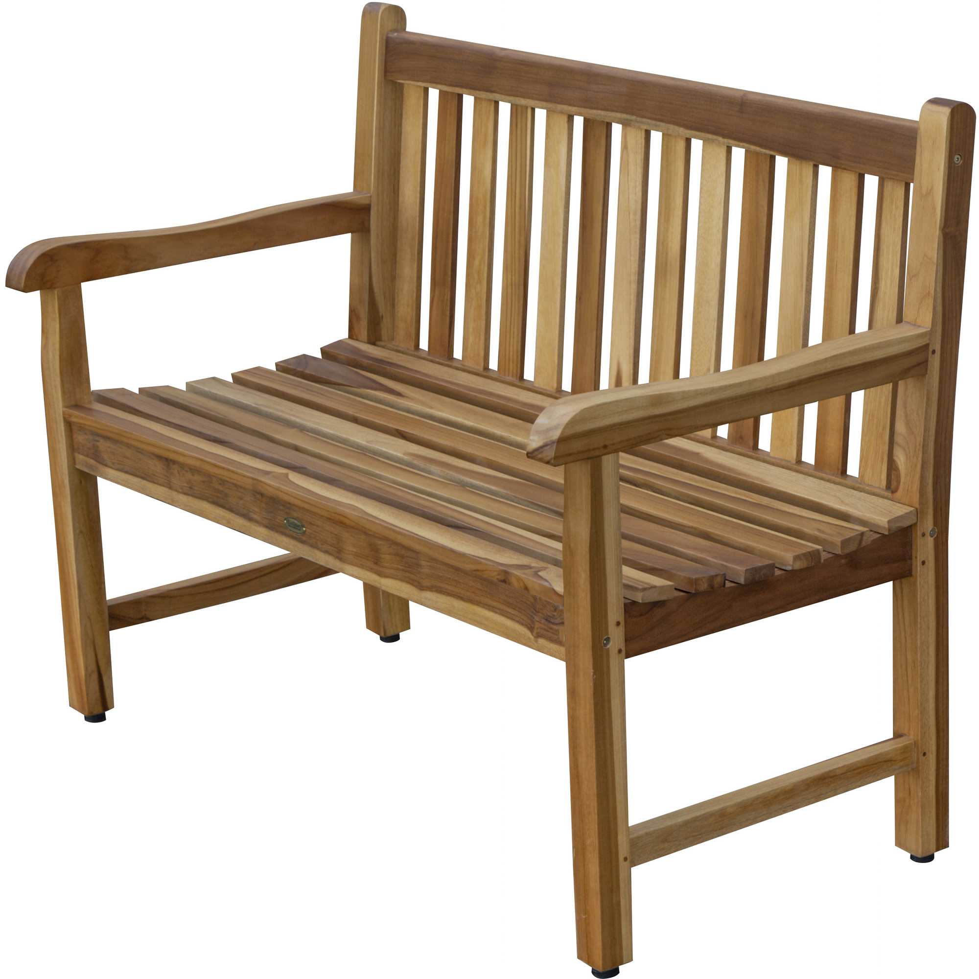Compact Teak Outdoor Bench w/ Straight Design in Natural Finish