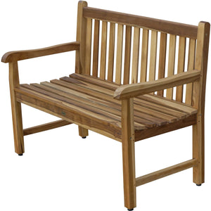 Compact Teak Outdoor Bench w/ Straight Design in Natural Finish
