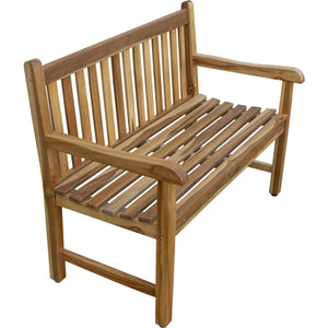 Compact Teak Outdoor Bench w/ Straight Design in Natural Finish