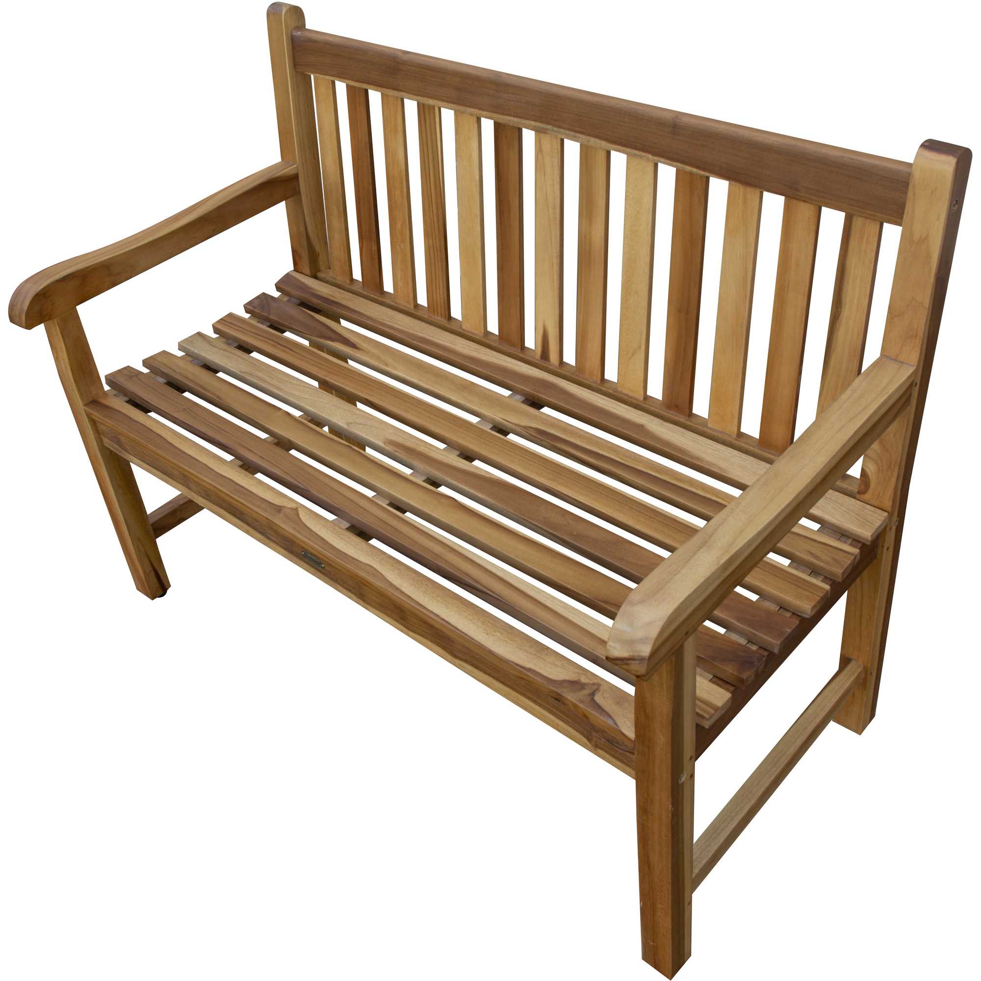 Compact Teak Outdoor Bench w/ Straight Design in Natural Finish