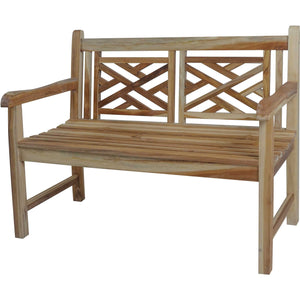 Compact Teak Outdoor Bench w/ Lattice Design in Natural Finish