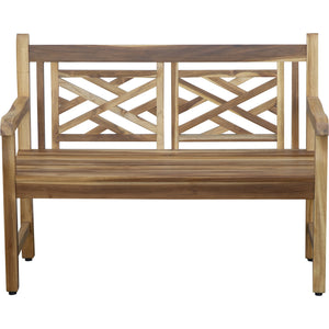 Compact Teak Outdoor Bench w/ Lattice Design in Natural Finish