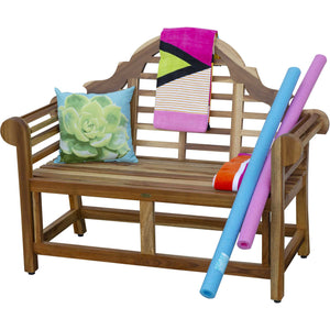 Compact Teak Outdoor Bench w/ Crown Design in Natural Finish