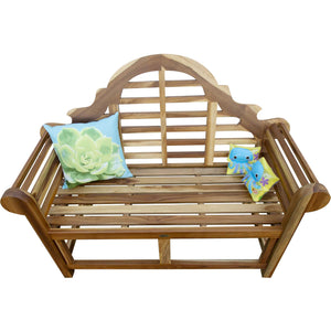 Compact Teak Outdoor Bench w/ Crown Design in Natural Finish