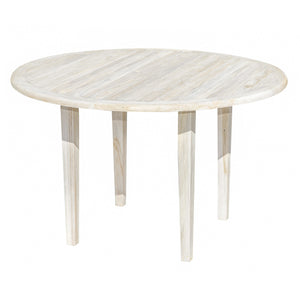 49" Round Compact Teak Dining Table in Driftwood Finish