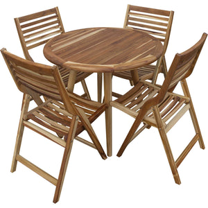 37" Round Compact Teak Dining Table in Natural Finish