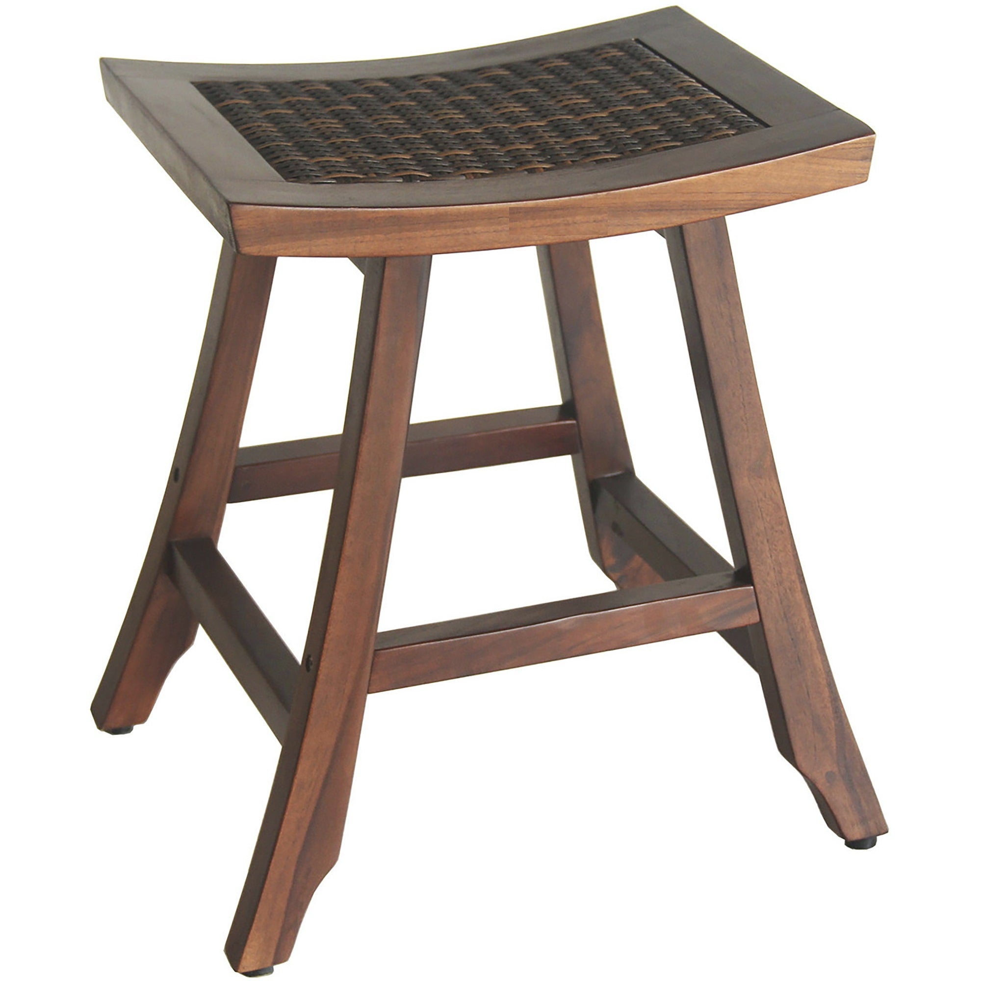 Compact Teak Shower / Outdoor Bench with Rattan in Brown Finish