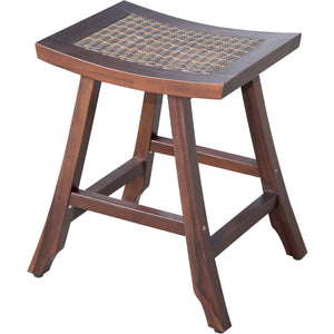 Compact Teak Shower / Outdoor Bench with Rattan in Brown Finish