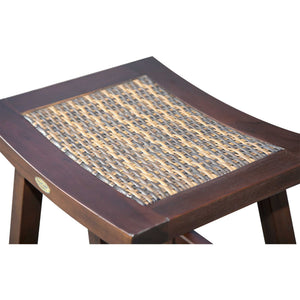 Compact Teak Shower / Outdoor Bench with Rattan in Brown Finish