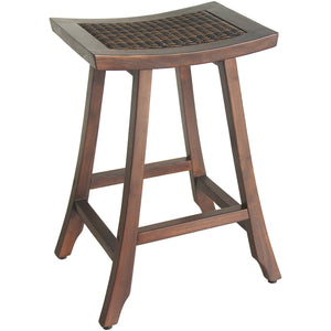 Compact Teak Shower / Outdoor Bench with Rattan in Brown Finish