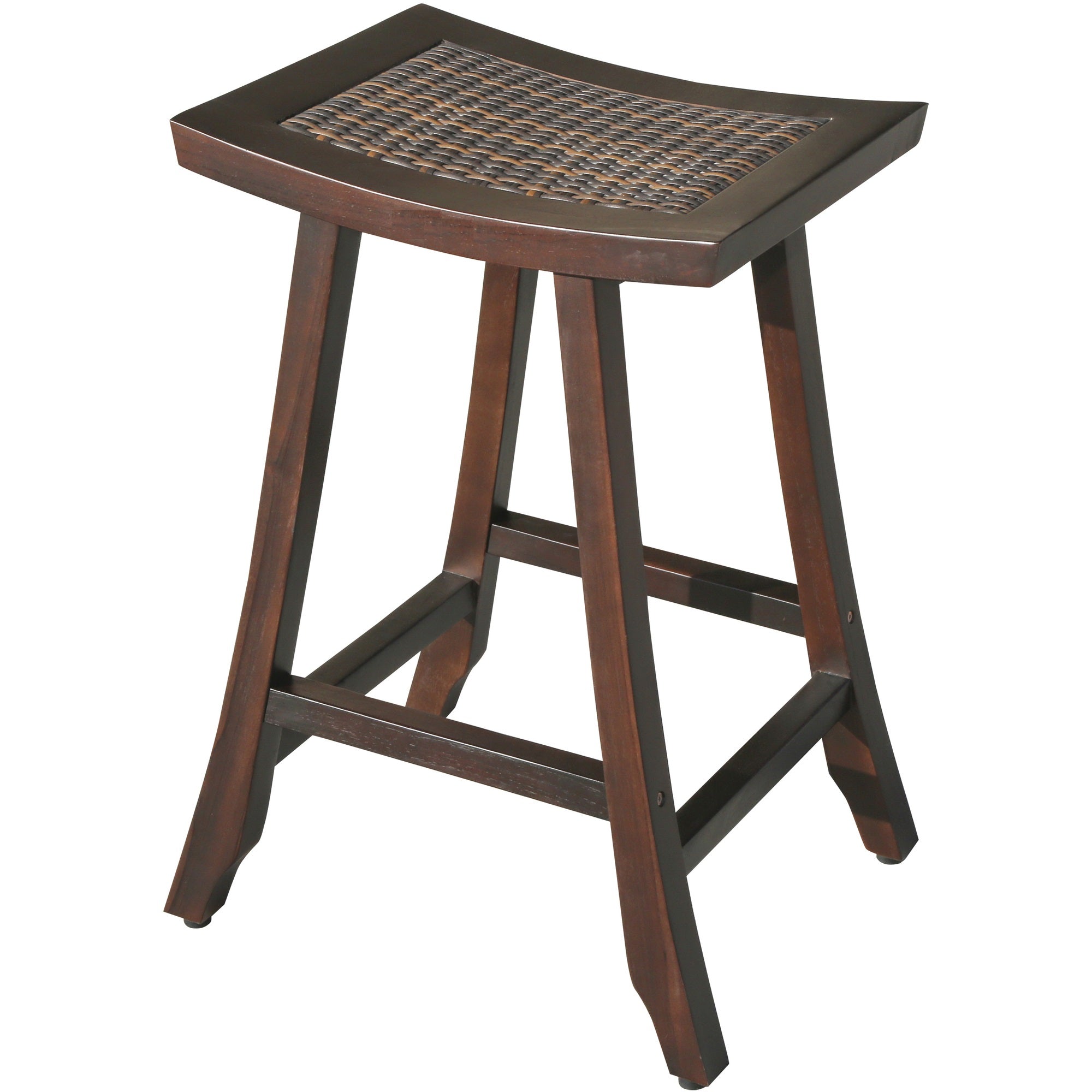 Compact Teak Shower / Outdoor Bench with Rattan in Brown Finish