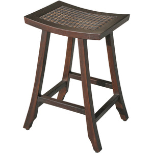 Compact Teak Shower / Outdoor Bench with Rattan in Brown Finish