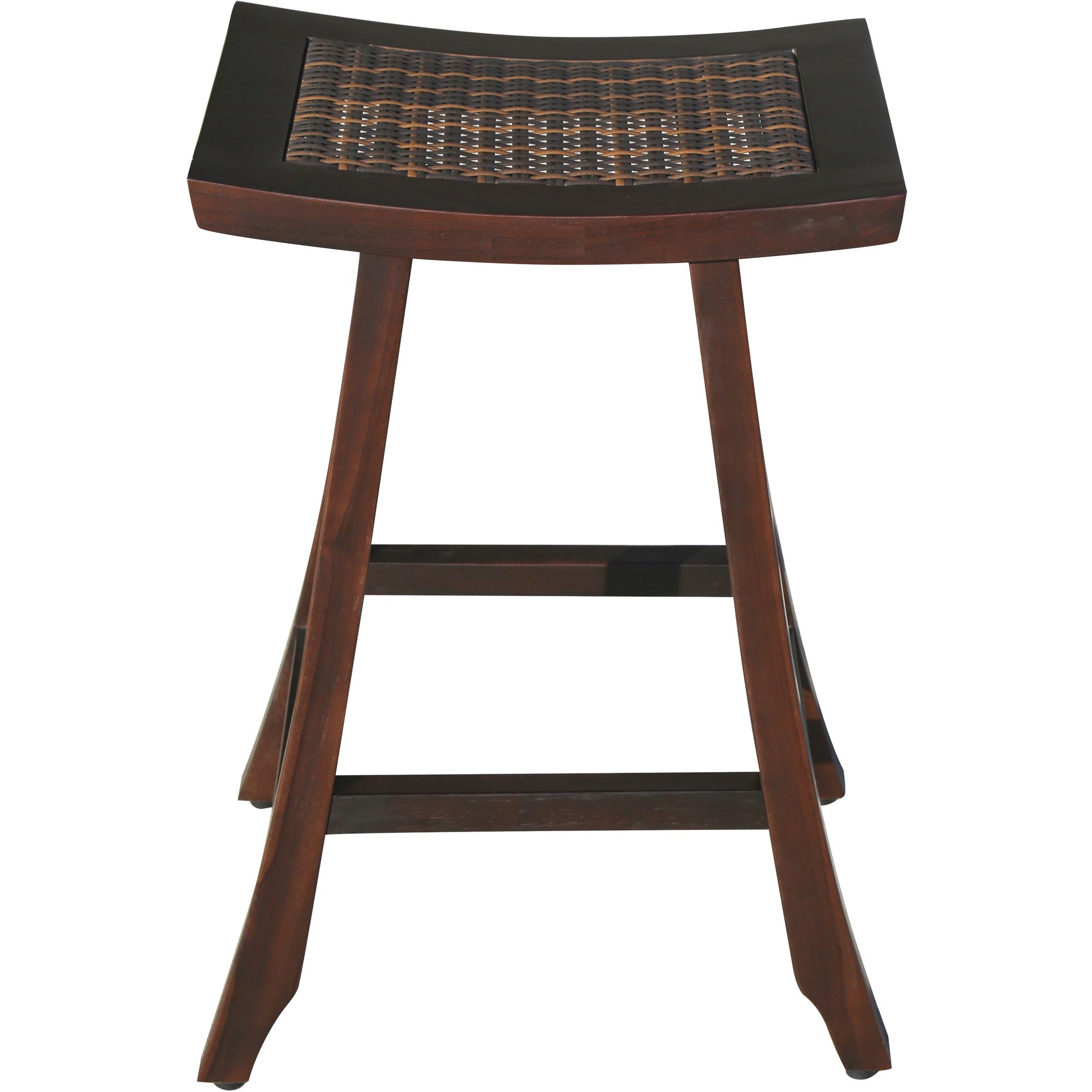 Compact Teak Shower / Outdoor Bench with Rattan in Brown Finish