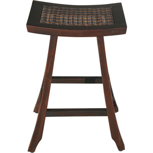 Compact Teak Shower / Outdoor Bench with Rattan in Brown Finish