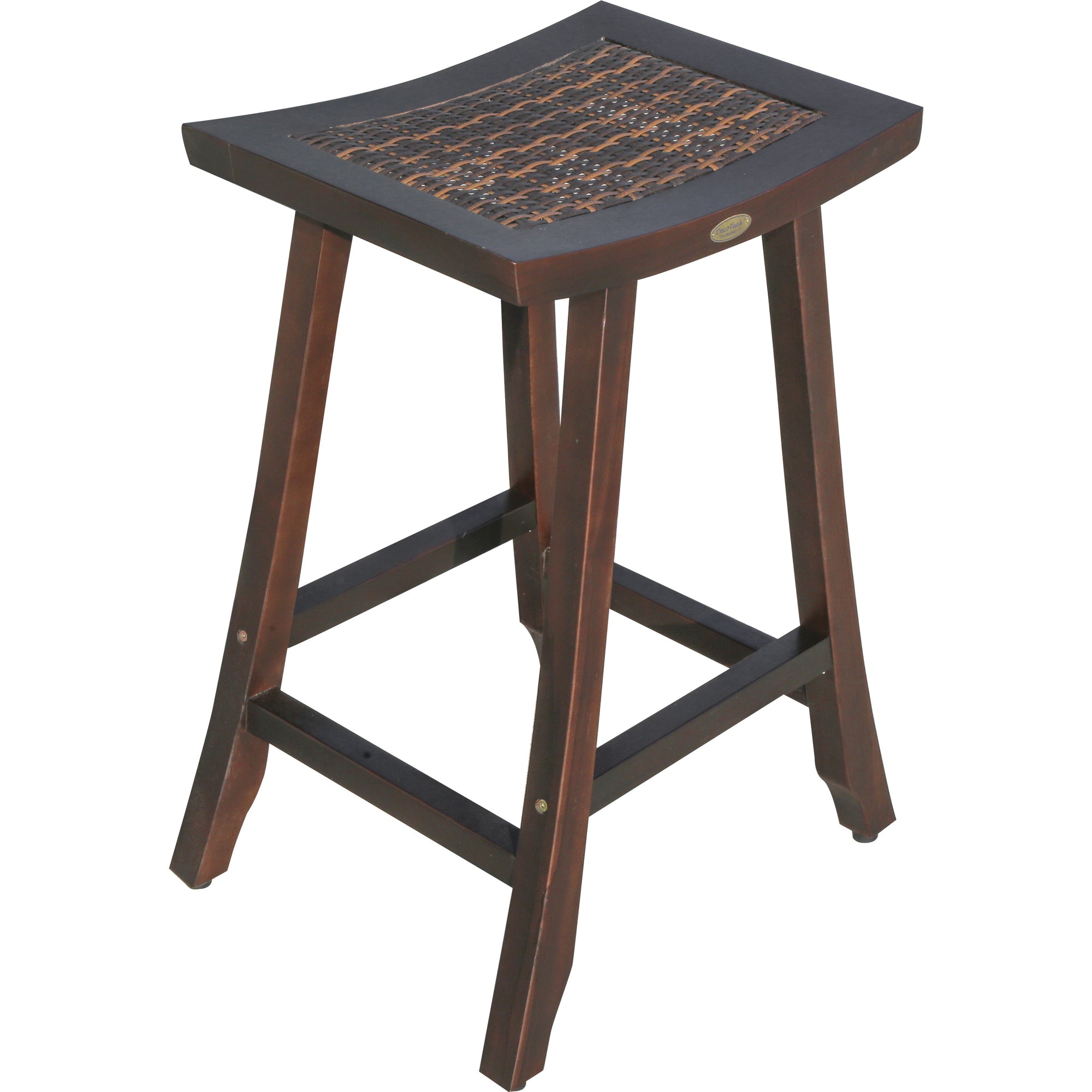 Compact Teak Shower / Outdoor Bench with Rattan in Brown Finish