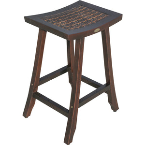 Compact Teak Shower / Outdoor Bench with Rattan in Brown Finish
