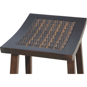 Compact Teak Shower / Outdoor Bench with Rattan in Brown Finish