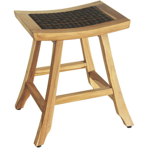 Compact Teak Counter Stool w/ Rattan in Natural Finish