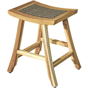 Compact Teak Counter Stool w/ Rattan in Natural Finish