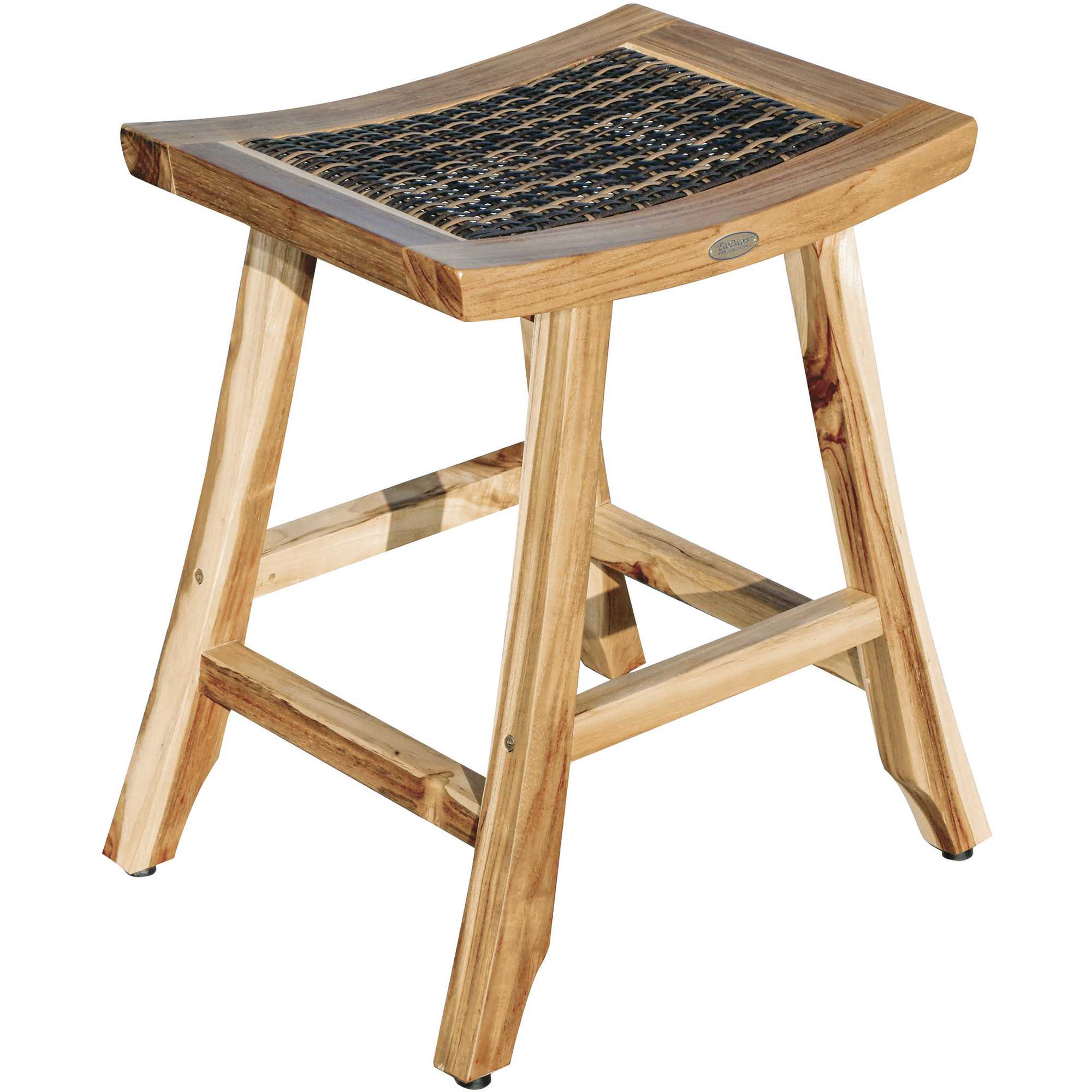 Compact Teak Counter Stool w/ Rattan in Natural Finish