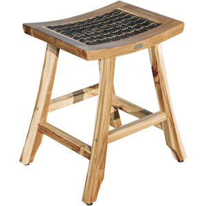 Compact Teak Counter Stool w/ Rattan in Natural Finish