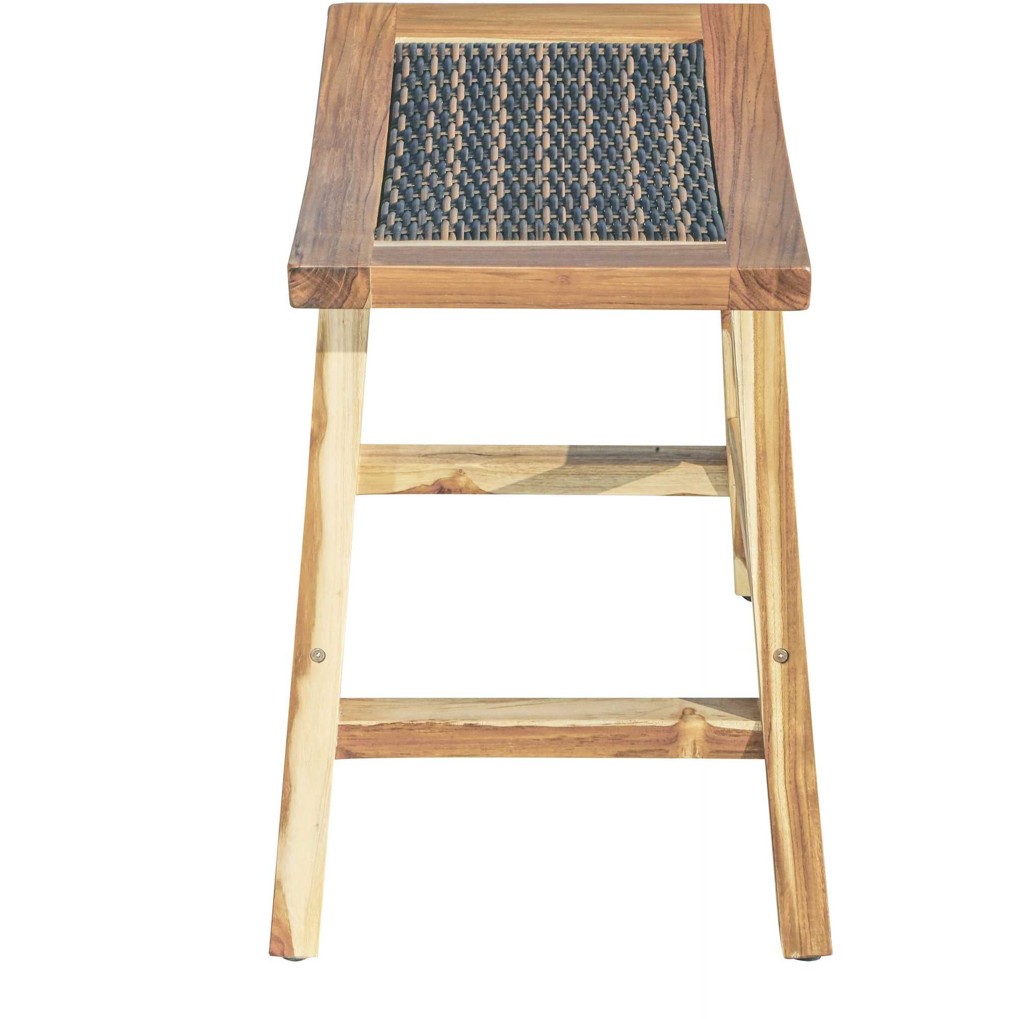 Compact Teak Counter Stool w/ Rattan in Natural Finish