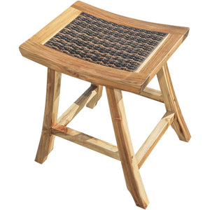 Compact Teak Counter Stool w/ Rattan in Natural Finish
