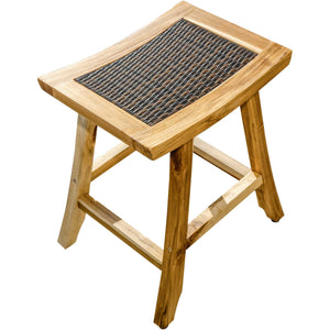 Compact Teak Counter Stool w/ Rattan in Natural Finish