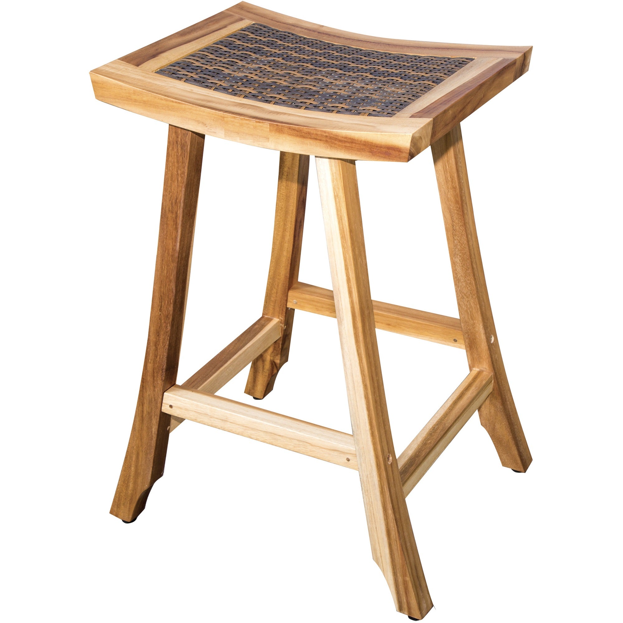 Compact Teak Counter Stool w/ Rattan in Natural Finish