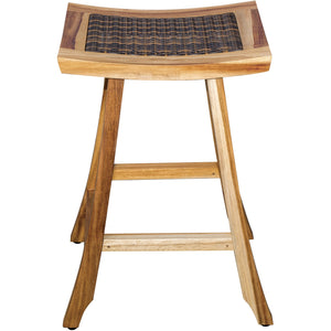 Compact Teak Counter Stool w/ Rattan in Natural Finish