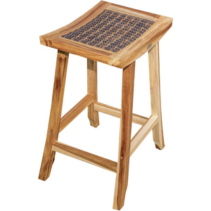 Compact Teak Counter Stool w/ Rattan in Natural Finish