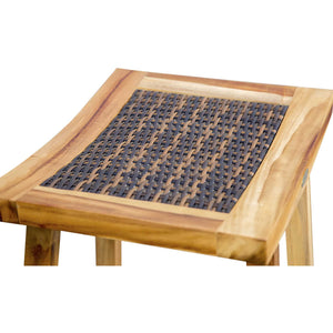 Compact Teak Counter Stool w/ Rattan in Natural Finish