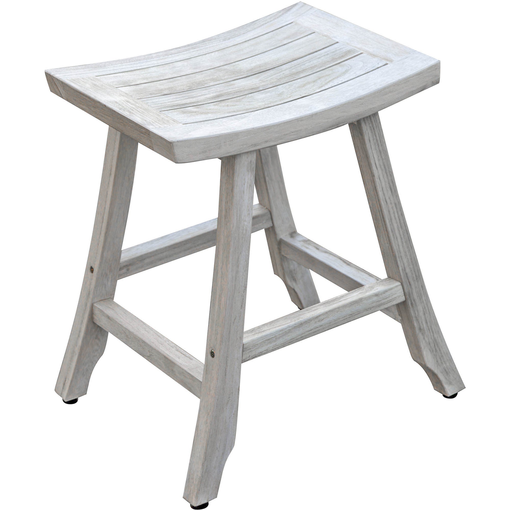 Compact Curvilinear Teak Shower Outdoor Bench in Driftwood Finish