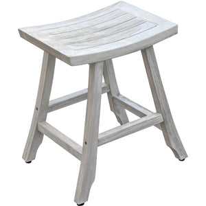 Compact Curvilinear Teak Shower Outdoor Bench in Driftwood Finish