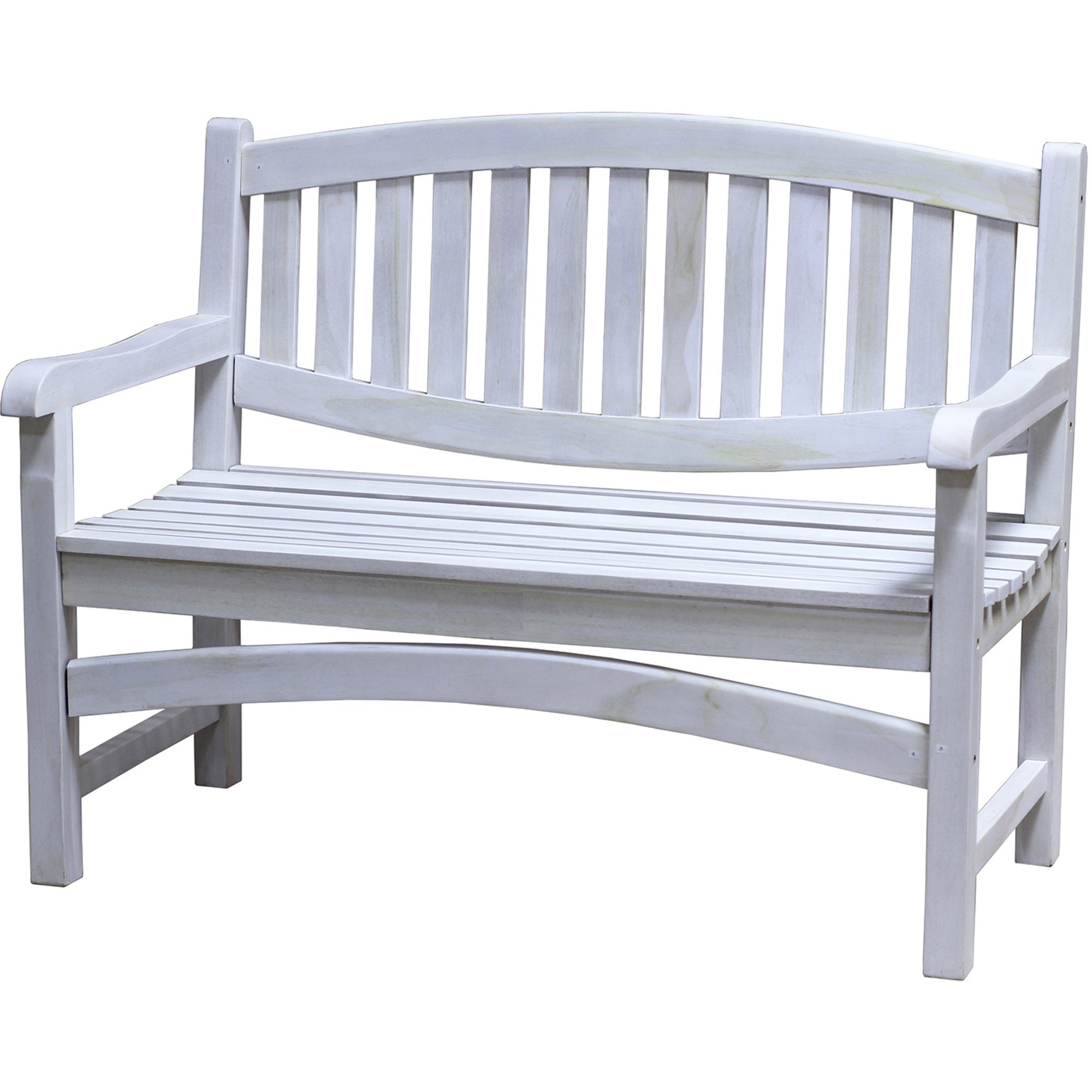 Compact Teak Outdoor Bench w/ Curved Design in Driftwood Finish