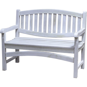Compact Teak Outdoor Bench w/ Curved Design in Driftwood Finish