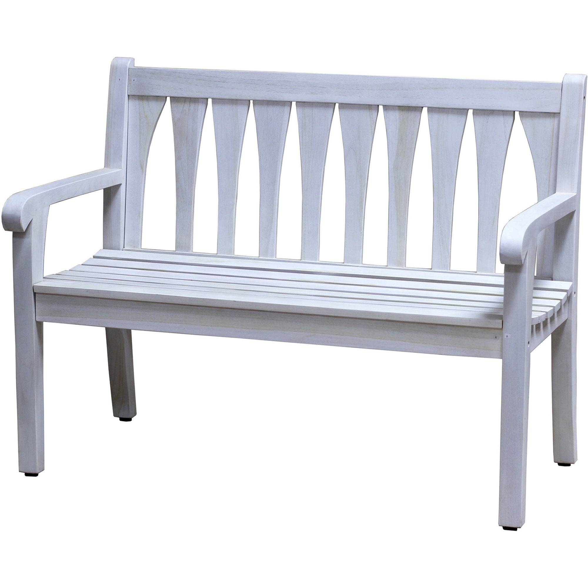 Compact Teak Outdoor Bench w/ Slattered Design in Driftwood Finish