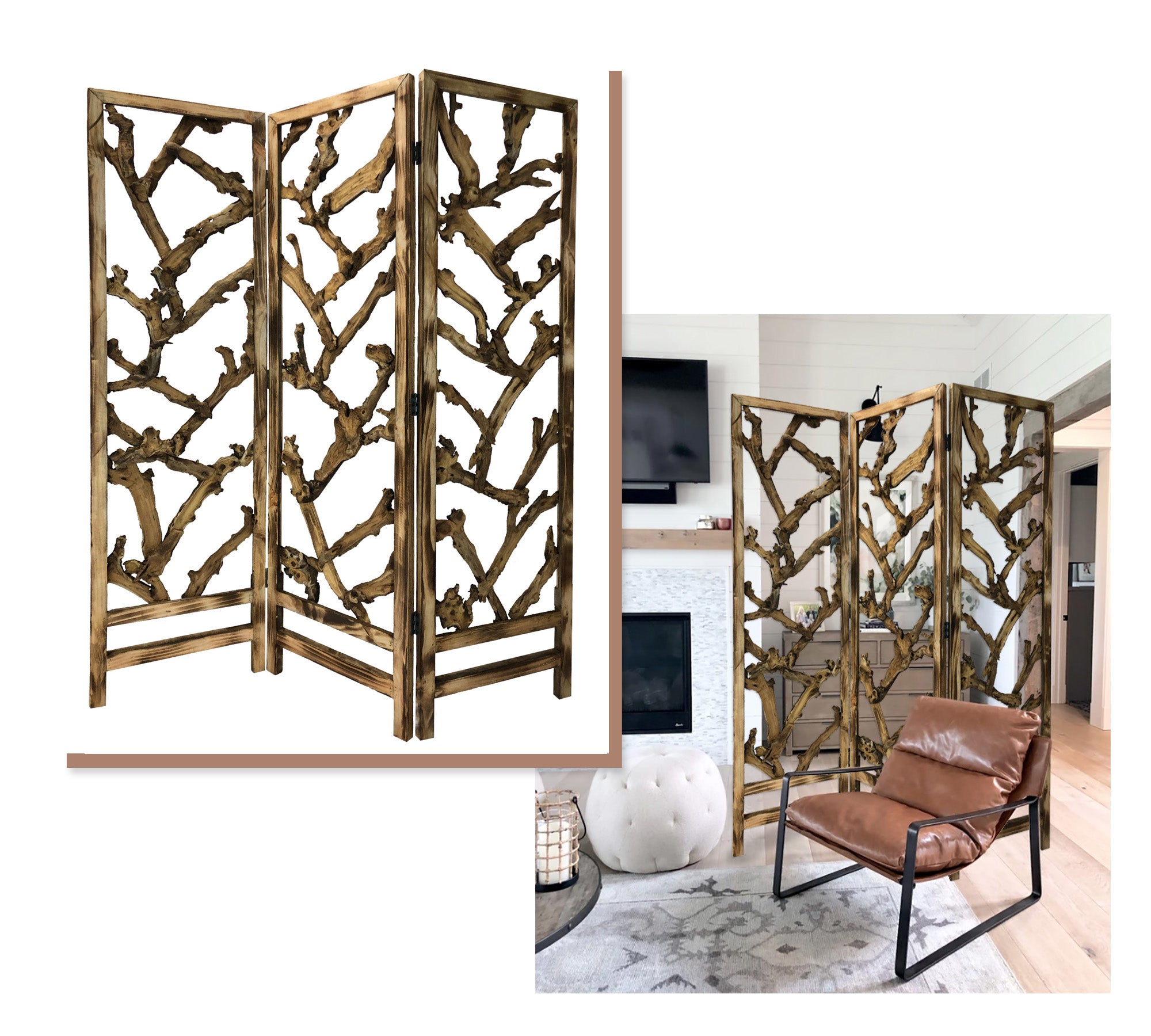 3 Panel Room Divider with Tropical leaf