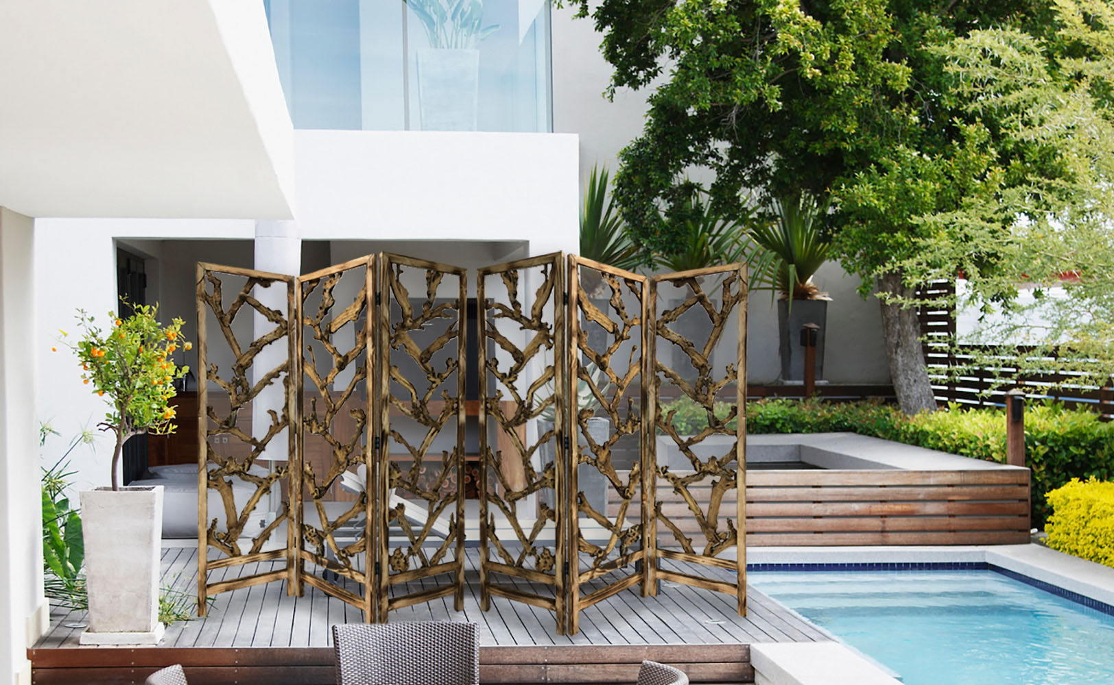 3 Panel Room Divider with Tropical leaf