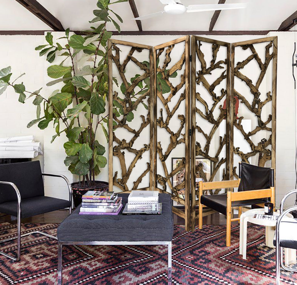 4 Panel Room Divider with Tropical Leaf