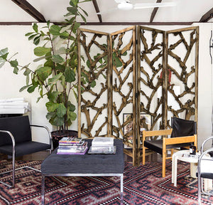 4 Panel Room Divider with Tropical Leaf