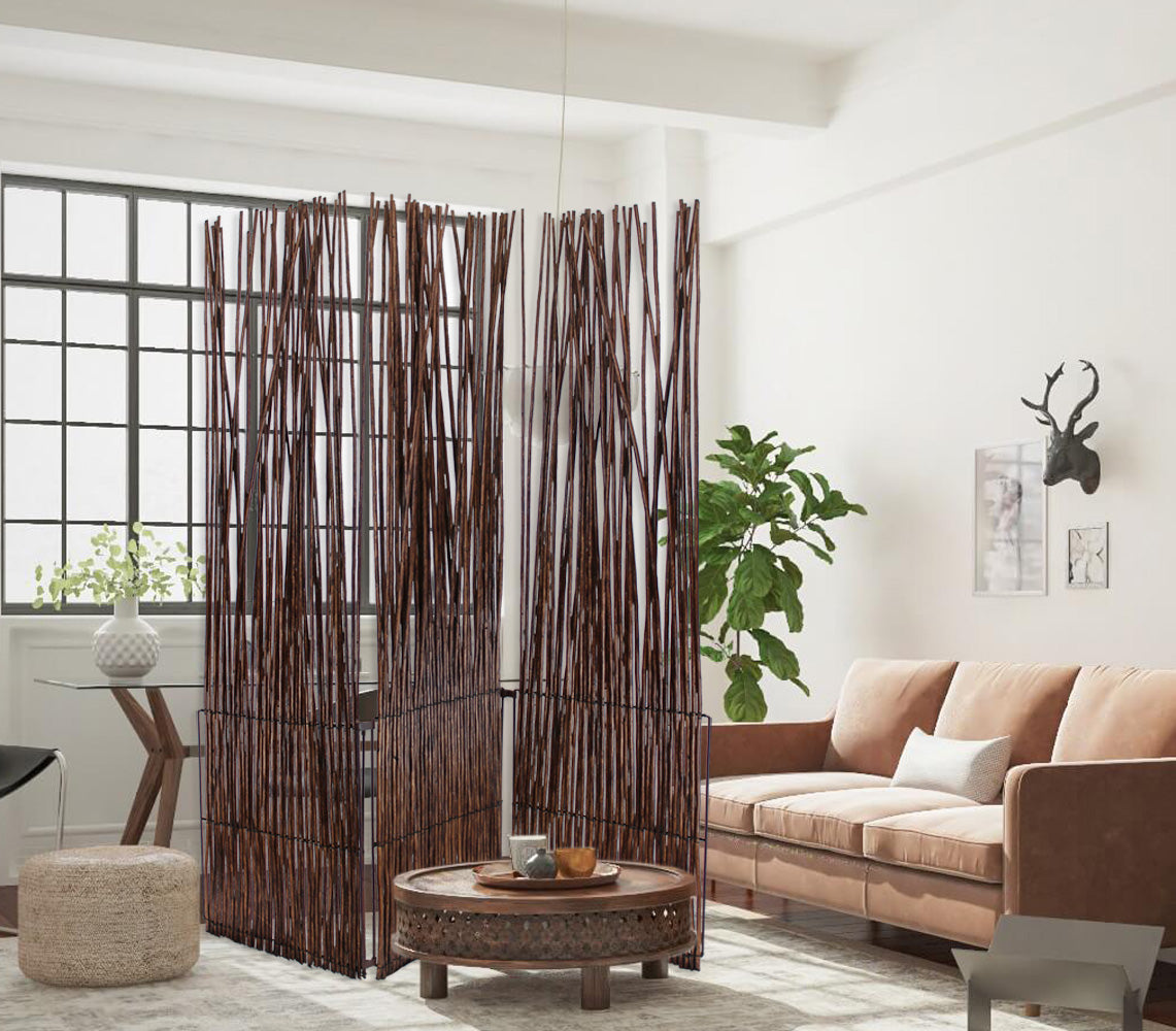 3 Panel Mocha Room Divider with Tri-fold Design