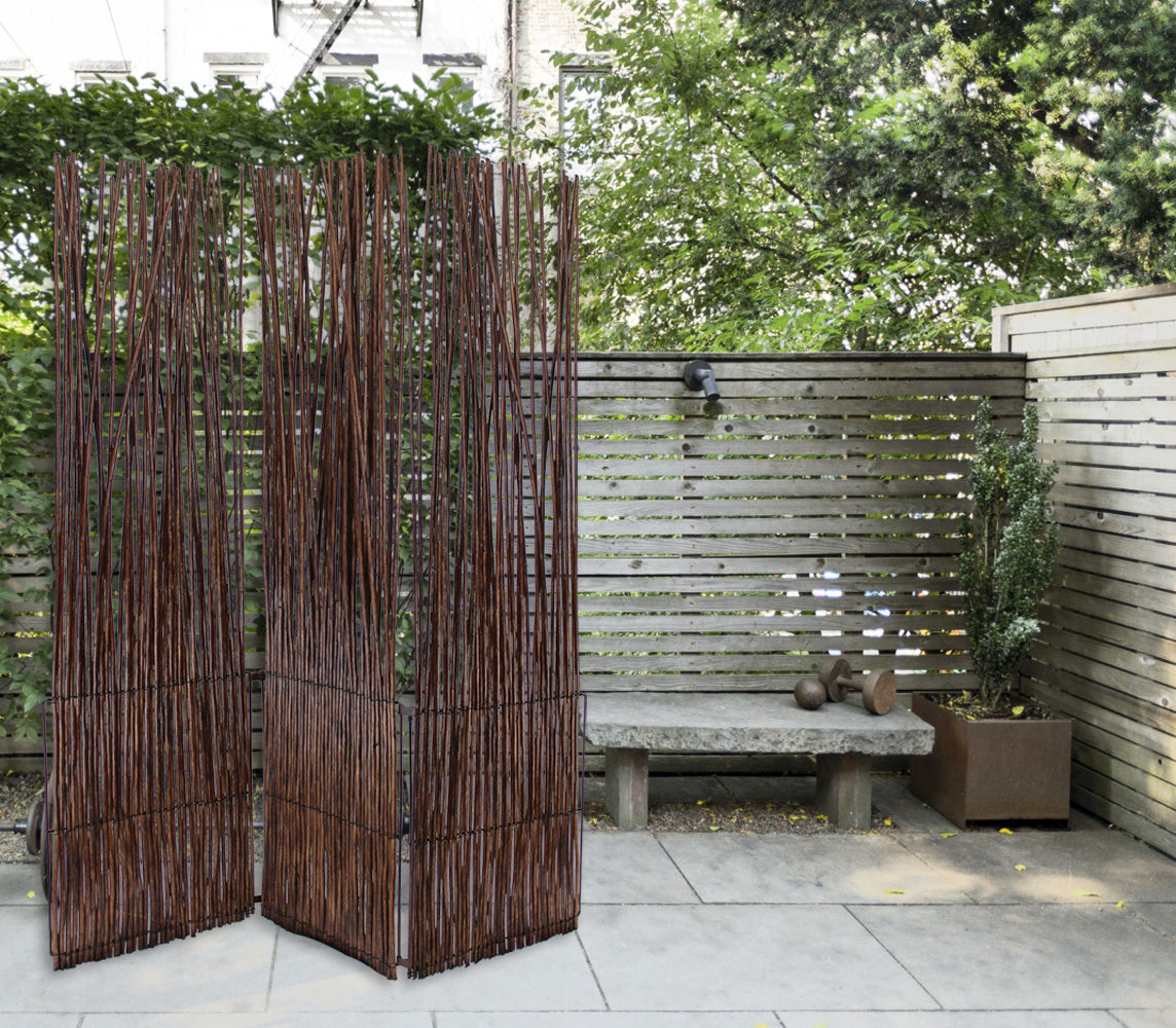 3 Panel Mocha Room Divider with Tri-fold Design